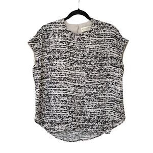 MM Lafleur Didion 3.0 Black White Ink Wash Sleeveless Blouse XS Career Office